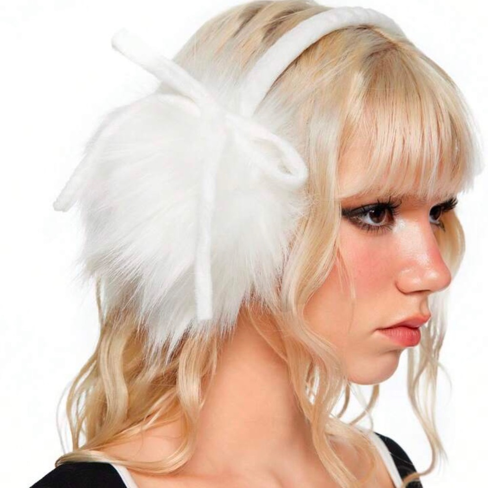 NWOT Plush Earmuffs, Detachable Bow Design, Y2K, Foldable & Warm For Winter